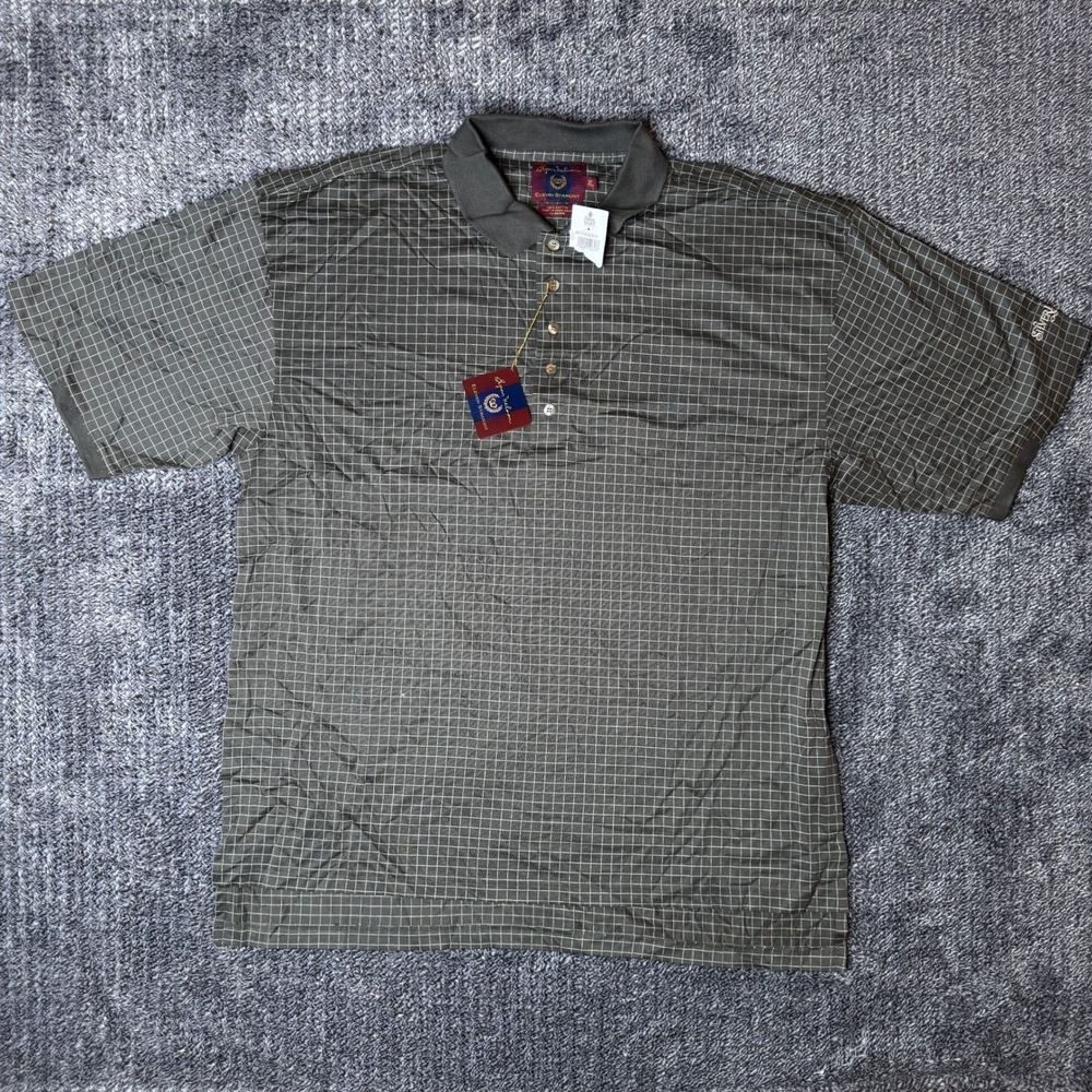 Byron Nelson Eleven Straight Mens XL Polo Shirt Olive Green Grid Cotton Golf New